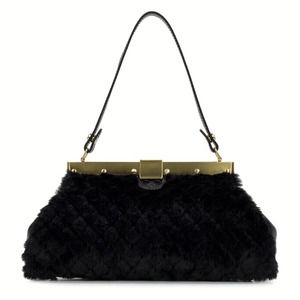 PATRICIA NASH Ferrara Frame Bag Satchel Quilted Faux Fur Black New MSRP $189